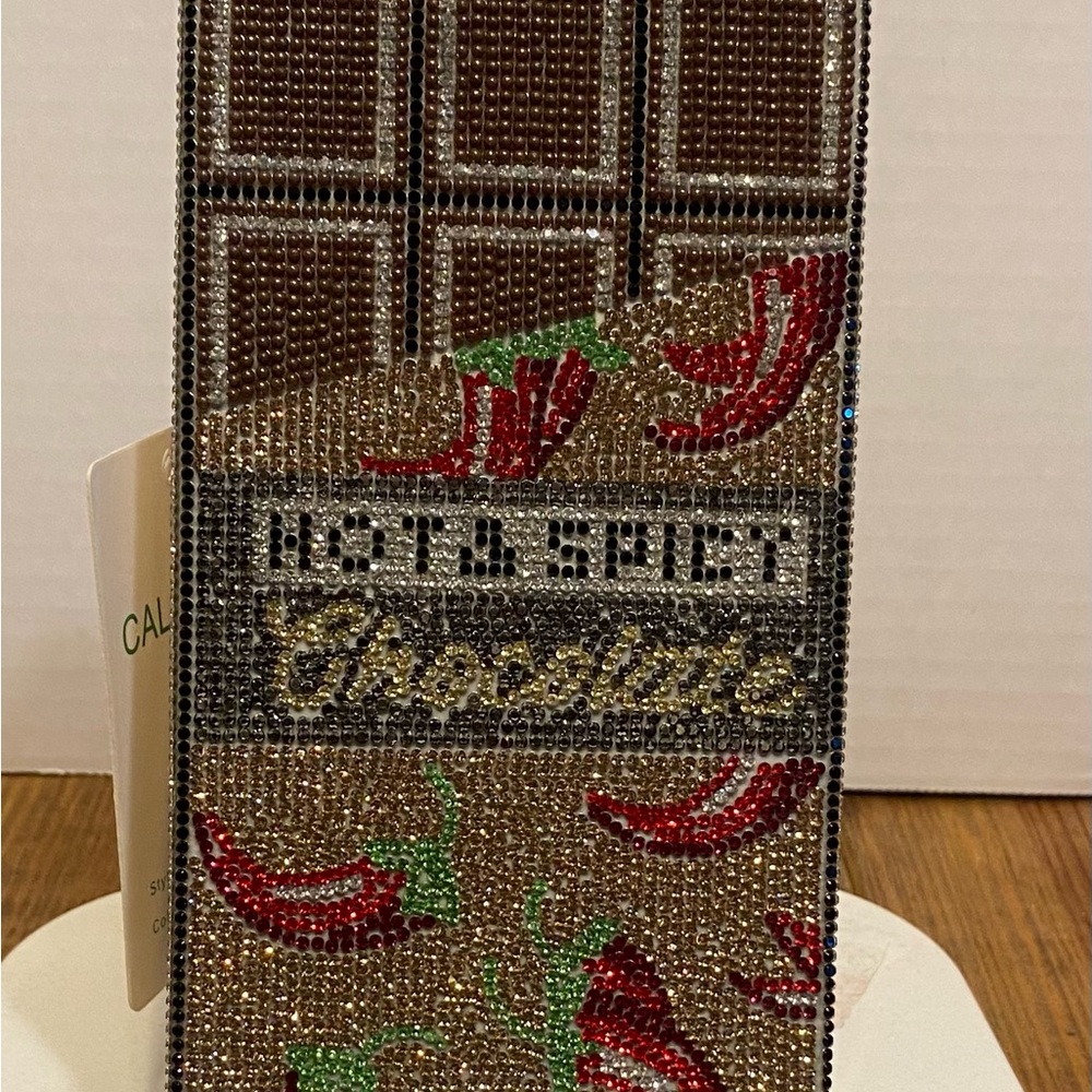 CALEESA Hot & Spicy Chocolate cross body clutch purse with gold tone chain strap